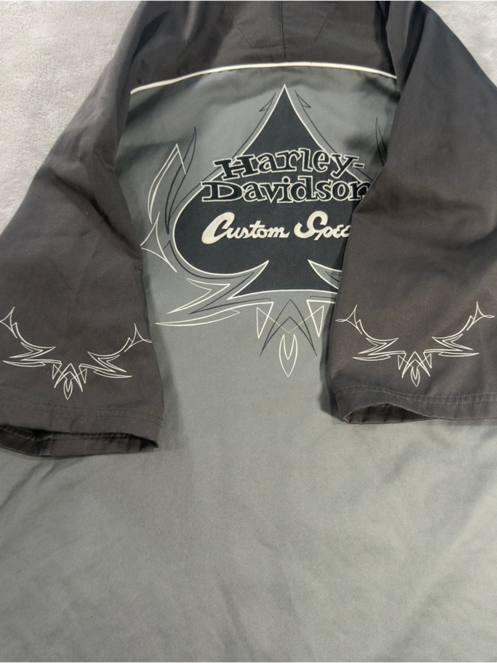 Vintage Harley-Davidson Custom Speed Ace of Spades Button Up Shirt Men's Sz  L - Picture 3 of 8